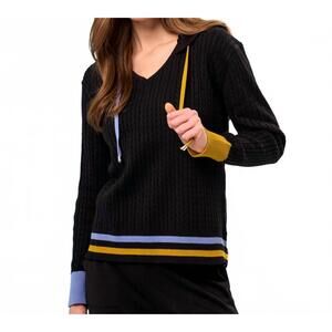 NEW FRENCH KYSS braided v-neck hoodie in black/multi